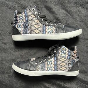 Tribal-Print Shimmer‎ High-Top Sneakers • Festival Streetwear Sz 10 (Fit 9½)